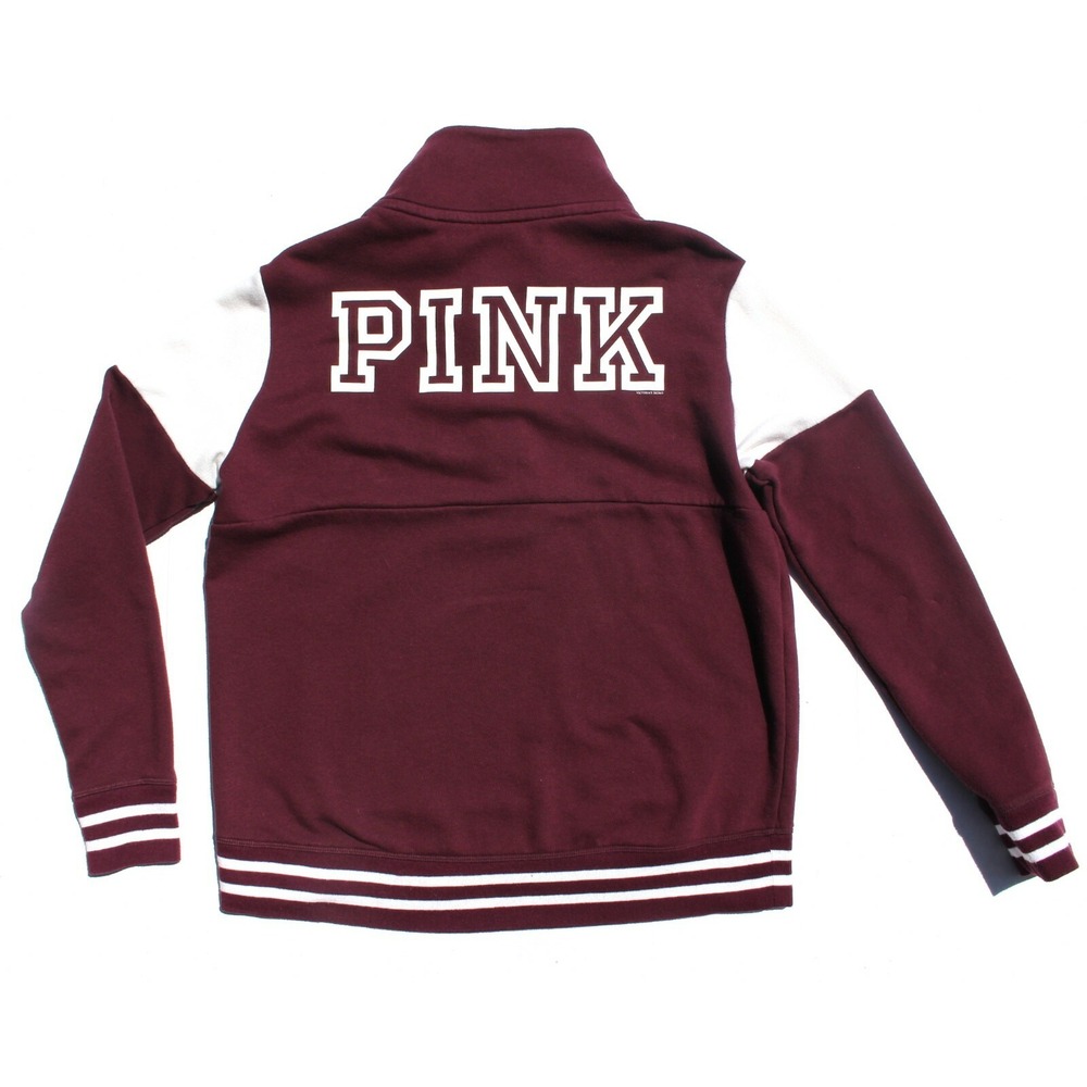 PINK Victoria's Secret Women Pullover S Maroon Colorblock Quarter Zip Sweatshirt